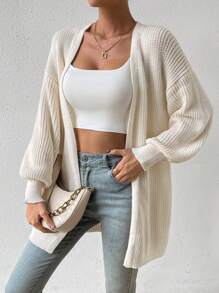 SHEIN LUNE Women's Casual Loose Fit Knit Cardigan, Versatile Western Style, Suitable For Holidays And Vacations - Beige - View 6