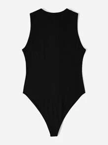 SHEIN EZwear Plus Solid Tank Bodysuit - Black - View 2