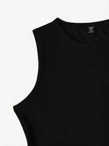 SHEIN EZwear Plus Solid Tank Bodysuit - Black - View 3