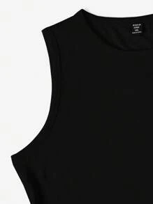 SHEIN EZwear Plus Solid Tank Bodysuit - Black - View 5