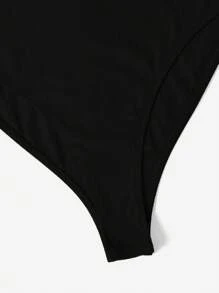 SHEIN EZwear Plus Solid Tank Bodysuit - Black - View 6