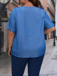 SHEIN LUNE 大碼拉鏈開襟襯衫 - 藍色 - 查看 2