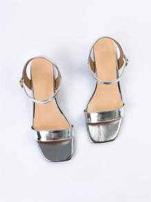 NỮ Phù hợp rộng rãi Kim loại Gót thô Dép Quai Quai Mắt Cá Chân , Duyên dáng Dép xăng đan - Bạc - Xem 4