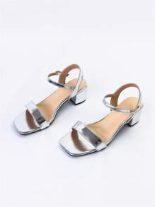 NỮ Phù hợp rộng rãi Kim loại Gót thô Dép Quai Quai Mắt Cá Chân , Duyên dáng Dép xăng đan - Bạc - Xem 7