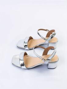 NỮ Phù hợp rộng rãi Kim loại Gót thô Dép Quai Quai Mắt Cá Chân , Duyên dáng Dép xăng đan - Bạc - Xem 8