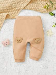 SHEIN Newborn Baby Bear Patched Joggers - Apricot - View 1