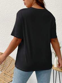 SHEIN LUNE Hơn In bướm Áo thun - màu đen - Xem 2