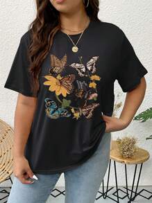 SHEIN LUNE Hơn In bướm Áo thun - màu đen - Xem 5