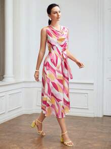 MOTF PREMIUM Vắt Trừu tượng Đầm Midi - Nhiều màu - Xem 4