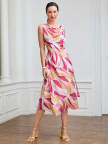 MOTF PREMIUM Vắt Trừu tượng Đầm Midi - Nhiều màu - Xem 2