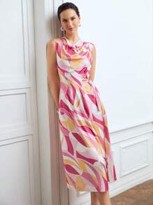 MOTF PREMIUM Vắt Trừu tượng Đầm Midi - Nhiều màu - Xem 5