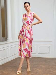 MOTF PREMIUM Vắt Trừu tượng Đầm Midi - Nhiều màu - Xem 6