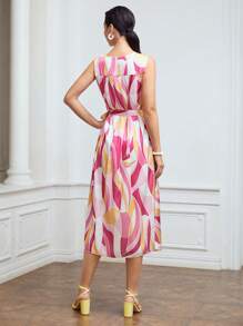 MOTF PREMIUM Vắt Trừu tượng Đầm Midi - Nhiều màu - Xem 7