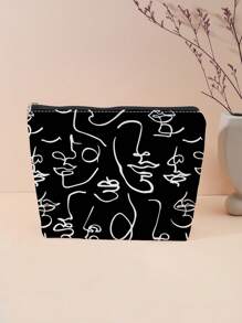 1pc Abstract Figure Print Cosmetic Bag - Black and White - View 2