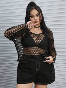 ROMWE Grunge Punk Hơn Xu hướng: Cắt giảm Thả vai Áo len - màu đen - Xem 1