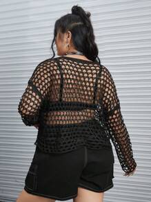 ROMWE Grunge Punk Hơn Xu hướng: Cắt giảm Thả vai Áo len - màu đen - Xem 2