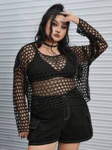 ROMWE Grunge Punk Hơn Xu hướng: Cắt giảm Thả vai Áo len - màu đen - Xem 3