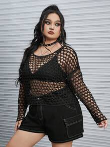 ROMWE Grunge Punk Hơn Xu hướng: Cắt giảm Thả vai Áo len - màu đen - Xem 4