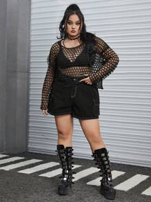 ROMWE Grunge Punk Hơn Xu hướng: Cắt giảm Thả vai Áo len - màu đen - Xem 6