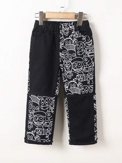 小女童卡通圖案直筒牛仔褲