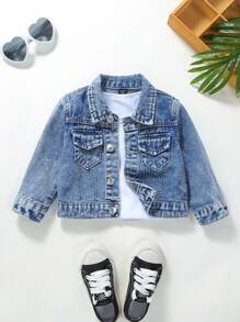 Đứa bé gái Túi có nắp Áo khoác denim Without Tee - Rửa trung bình - Xem 1