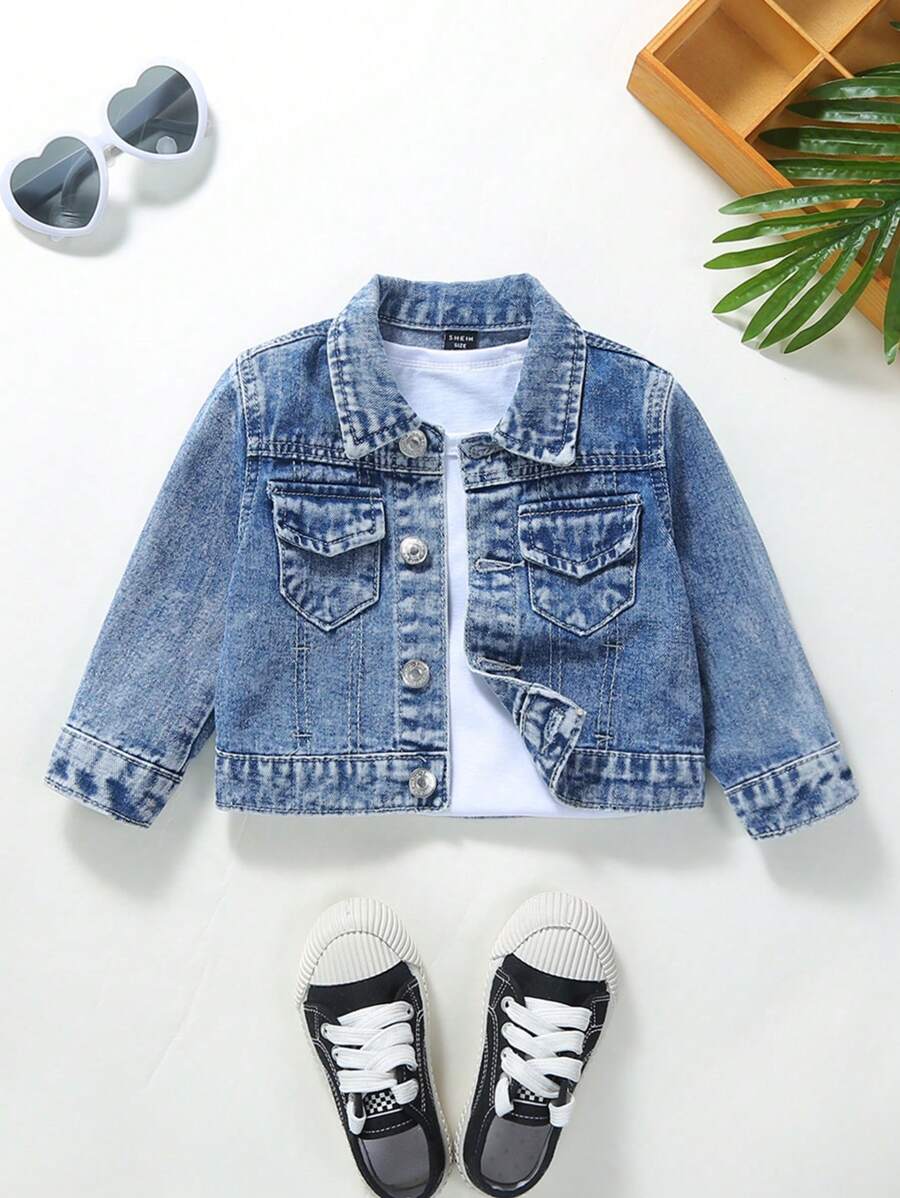 Đứa bé gái Túi có nắp Áo khoác denim Without Tee - Rửa trung bình - Xem 1