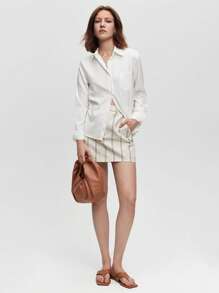 BizChic 棉條紋印花斜口袋半身裙