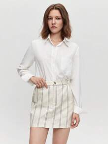 BizChic 棉條紋印花斜口袋半身裙