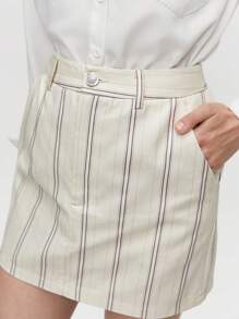 BizChic 棉條紋印花斜口袋半身裙