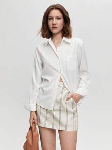 BizChic 棉條紋印花斜口袋半身裙