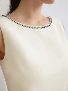 MOTF PREMIUM Pha lê Cắt tỉa Áo sơ mi - Màu be - Xem 3