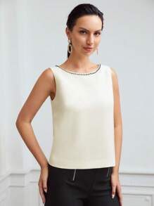 MOTF PREMIUM Pha lê Cắt tỉa Áo sơ mi - Màu be - Xem 4