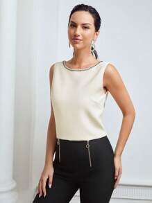 MOTF PREMIUM Pha lê Cắt tỉa Áo sơ mi - Màu be - Xem 5