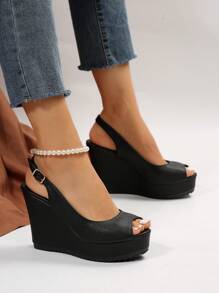 Frauen Peeptoe, Fersenriemen, Pumps mit Keilabsatz, , Fashion Keilschuhe