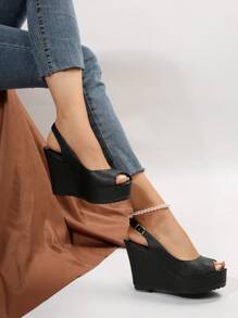 Frauen Peeptoe, Fersenriemen, Pumps mit Keilabsatz, , Fashion Keilschuhe