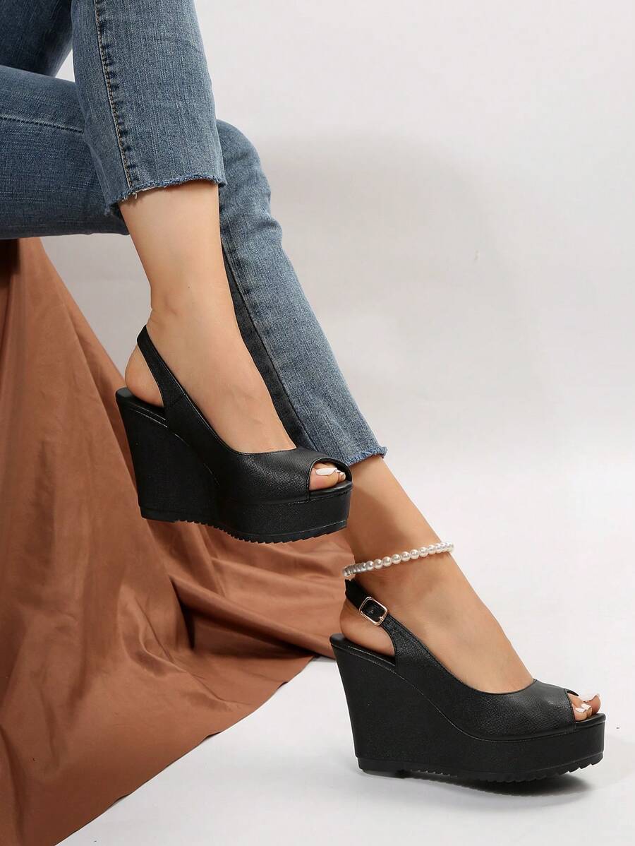 Women Peep Toe Slingback Wedge Court Shoes, Fashion Wedge Shoes