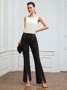 MOTF PREMIUM Pha lê Cắt tỉa Áo sơ mi - Màu be - Xem 7