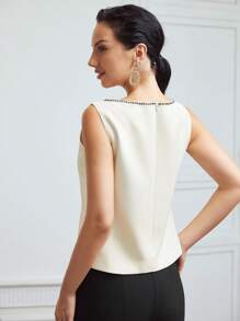 MOTF PREMIUM Pha lê Cắt tỉa Áo sơ mi - Màu be - Xem 9