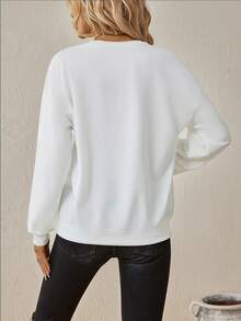 SHEIN LUNE 豹紋印花落肩袖運動衫 - 白色 - 查看 2