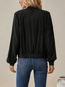 SHEIN LUNE Dây kéo Áo khoác bomber - màu đen - Xem 2