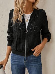 SHEIN LUNE Dây kéo Áo khoác bomber - màu đen - Xem 3