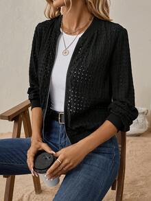 SHEIN LUNE Dây kéo Áo khoác bomber - màu đen - Xem 5