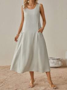 SHEIN LUNE 素色斜口袋背心洋裝