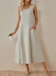 SHEIN LUNE 素色斜口袋背心洋裝