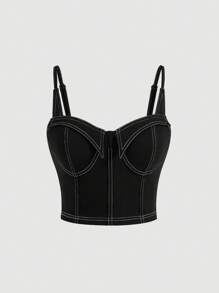 SHEIN MOD Top de tirantes bustier unicolor - Negro - Ver 1