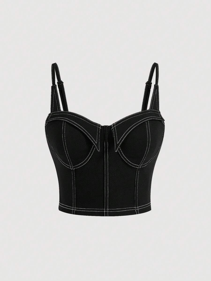 SHEIN MOD Top de tirantes bustier unicolor - Negro - Ver 1