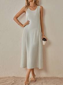 SHEIN LUNE 素色斜口袋背心洋裝