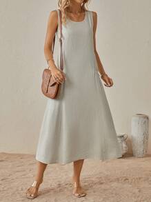 SHEIN LUNE 素色斜口袋背心洋裝