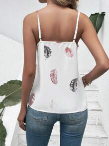 SHEIN VCAY In lông Ren tương phản Cami ngọn - trắng - Xem 2