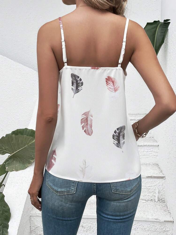 SHEIN VCAY In lông Ren tương phản Cami ngọn - trắng - Xem 2